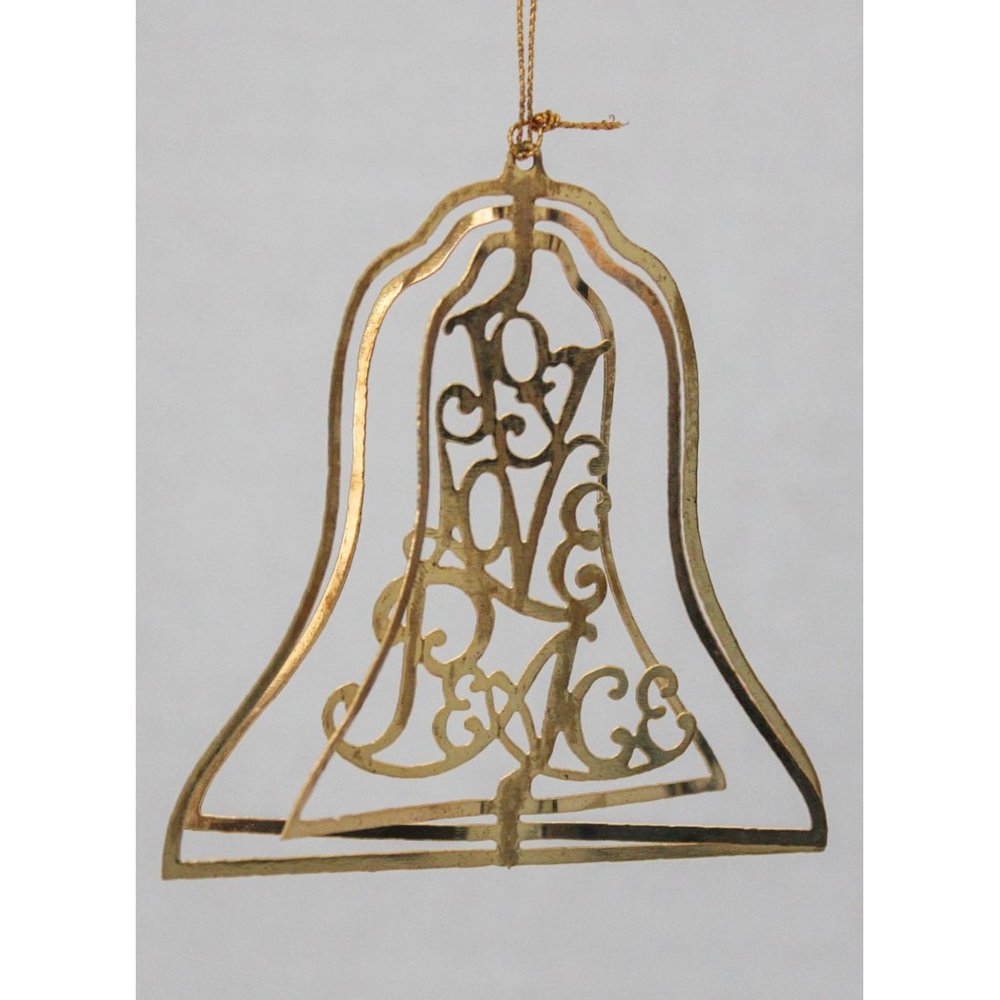 VINTAGE GOLD PLATED JOY LOVE PEACE 3D BELL ORNAMENT